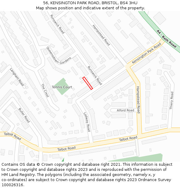 56, KENSINGTON PARK ROAD, BRISTOL, BS4 3HU: Location map and indicative extent of plot