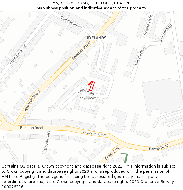 56, KERNAL ROAD, HEREFORD, HR4 0PR: Location map and indicative extent of plot