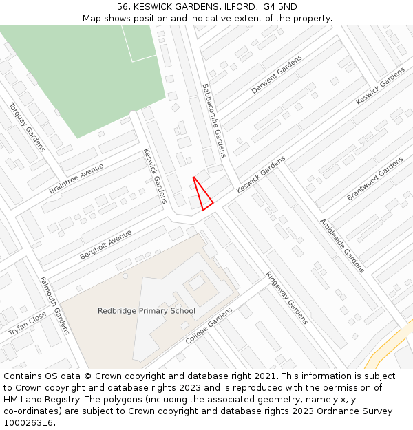 56, KESWICK GARDENS, ILFORD, IG4 5ND: Location map and indicative extent of plot