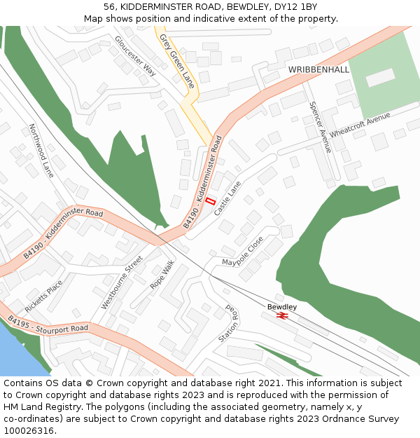 56, KIDDERMINSTER ROAD, BEWDLEY, DY12 1BY: Location map and indicative extent of plot