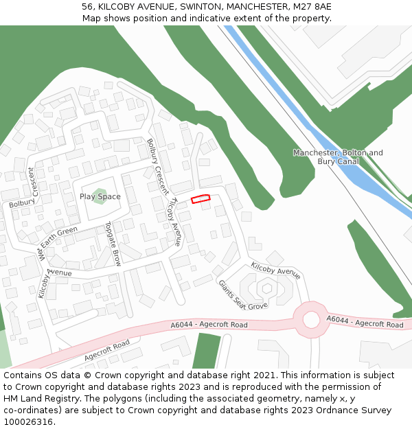 56, KILCOBY AVENUE, SWINTON, MANCHESTER, M27 8AE: Location map and indicative extent of plot