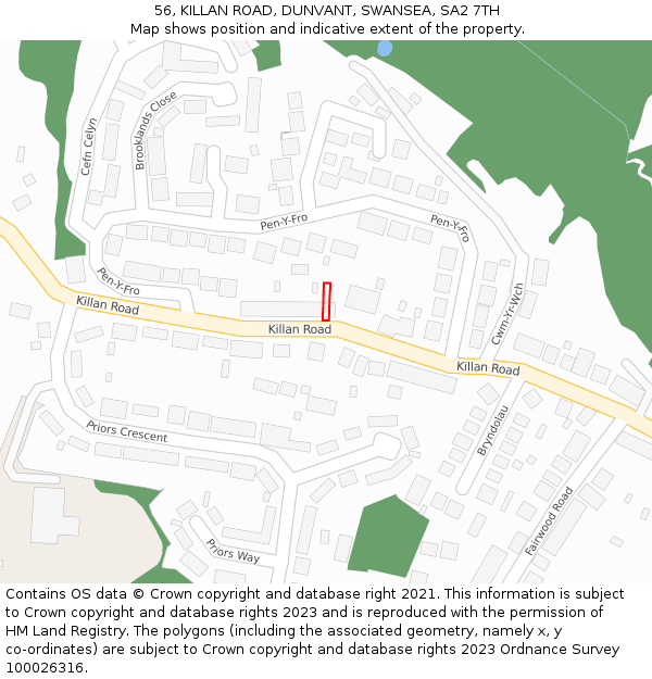 56, KILLAN ROAD, DUNVANT, SWANSEA, SA2 7TH: Location map and indicative extent of plot
