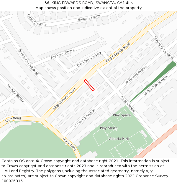 56, KING EDWARDS ROAD, SWANSEA, SA1 4LN: Location map and indicative extent of plot