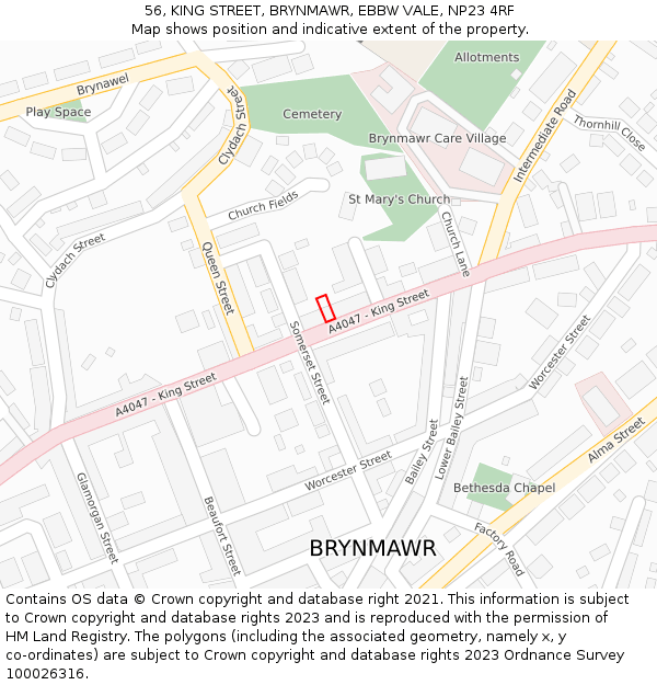 56, KING STREET, BRYNMAWR, EBBW VALE, NP23 4RF: Location map and indicative extent of plot