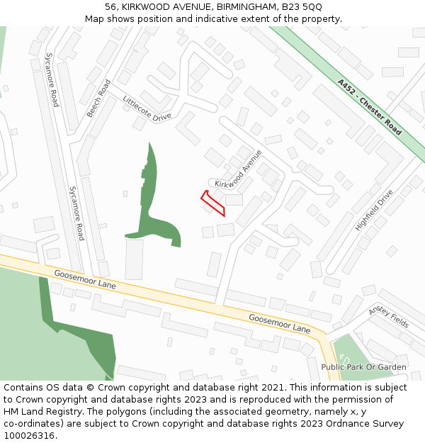 56, KIRKWOOD AVENUE, BIRMINGHAM, B23 5QQ: Location map and indicative extent of plot