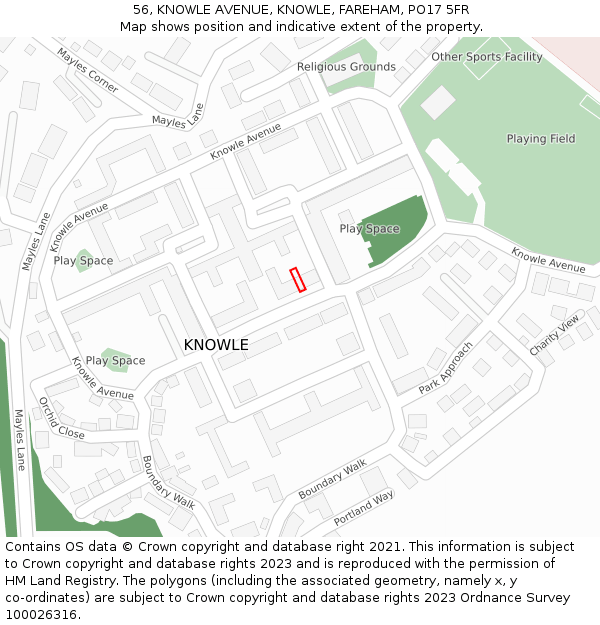 56, KNOWLE AVENUE, KNOWLE, FAREHAM, PO17 5FR: Location map and indicative extent of plot