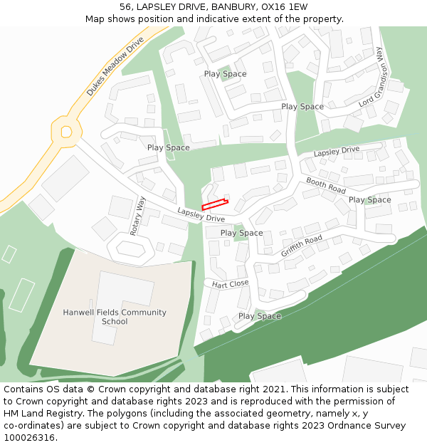 56, LAPSLEY DRIVE, BANBURY, OX16 1EW: Location map and indicative extent of plot