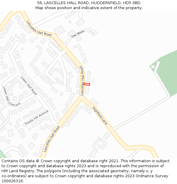 56, LASCELLES HALL ROAD, HUDDERSFIELD, HD5 0BD: Location map and indicative extent of plot