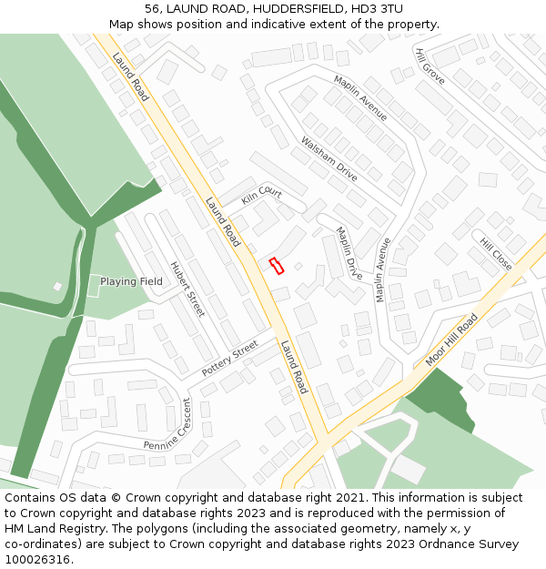 56, LAUND ROAD, HUDDERSFIELD, HD3 3TU: Location map and indicative extent of plot
