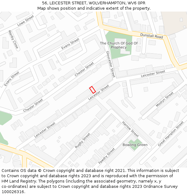 56, LEICESTER STREET, WOLVERHAMPTON, WV6 0PR: Location map and indicative extent of plot