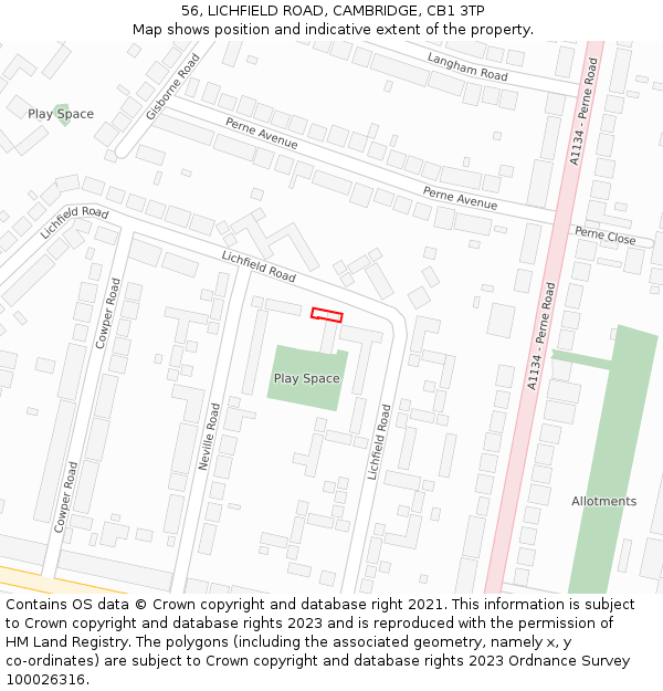 56, LICHFIELD ROAD, CAMBRIDGE, CB1 3TP: Location map and indicative extent of plot