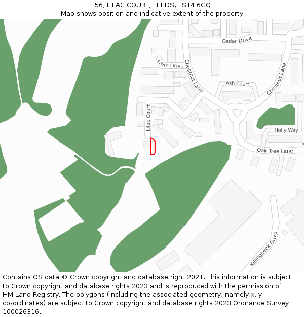 56, LILAC COURT, LEEDS, LS14 6GQ: Location map and indicative extent of plot