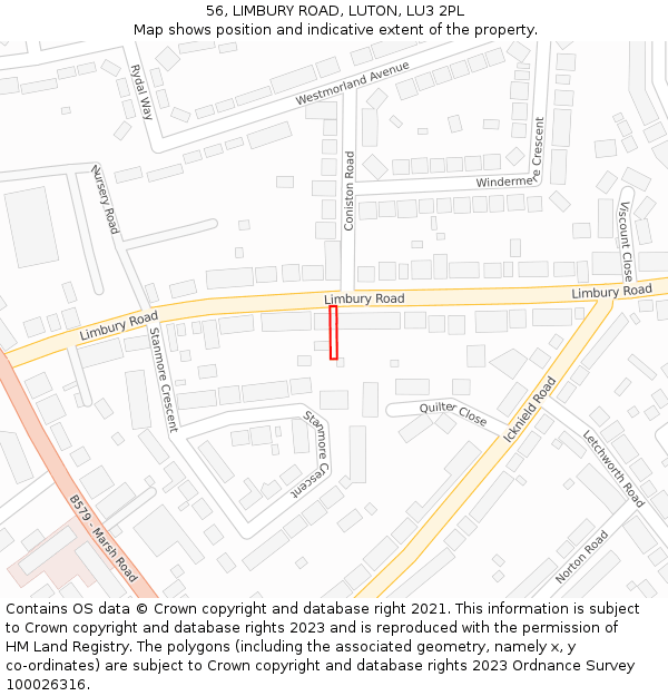 56, LIMBURY ROAD, LUTON, LU3 2PL: Location map and indicative extent of plot