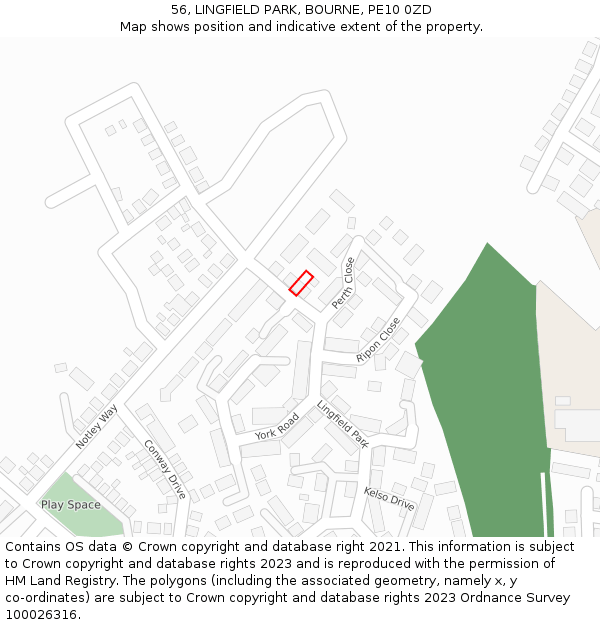 56, LINGFIELD PARK, BOURNE, PE10 0ZD: Location map and indicative extent of plot