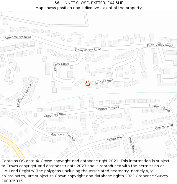 56, LINNET CLOSE, EXETER, EX4 5HF: Location map and indicative extent of plot