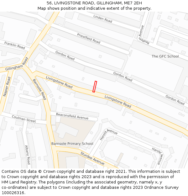 56, LIVINGSTONE ROAD, GILLINGHAM, ME7 2EH: Location map and indicative extent of plot