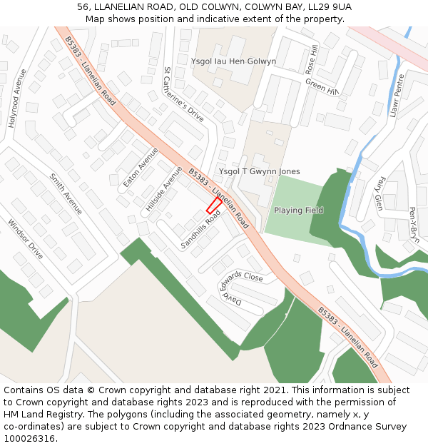 56, LLANELIAN ROAD, OLD COLWYN, COLWYN BAY, LL29 9UA: Location map and indicative extent of plot
