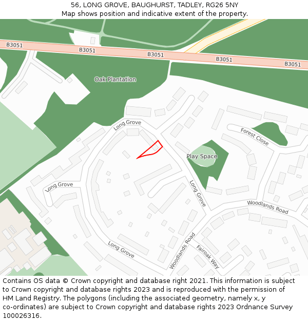56, LONG GROVE, BAUGHURST, TADLEY, RG26 5NY: Location map and indicative extent of plot
