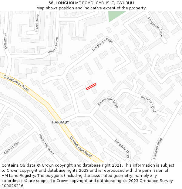56, LONGHOLME ROAD, CARLISLE, CA1 3HU: Location map and indicative extent of plot