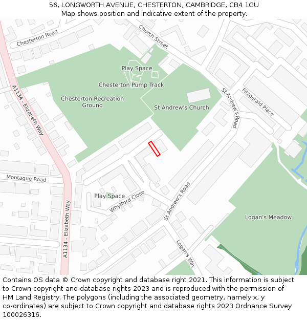 56, LONGWORTH AVENUE, CHESTERTON, CAMBRIDGE, CB4 1GU: Location map and indicative extent of plot
