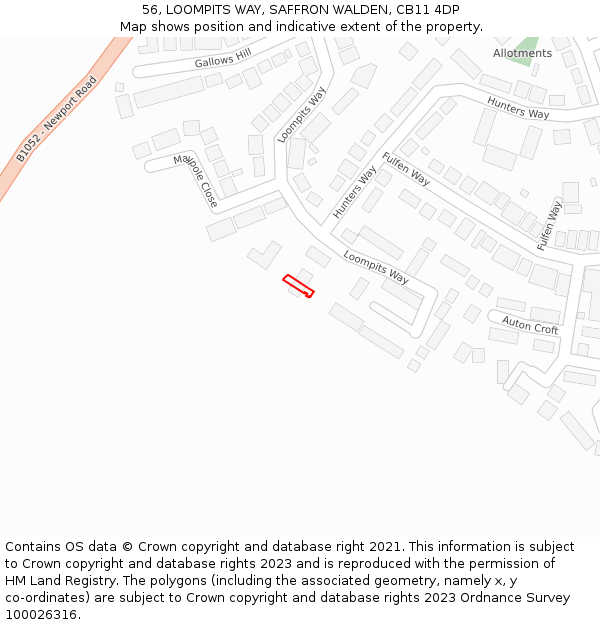 56, LOOMPITS WAY, SAFFRON WALDEN, CB11 4DP: Location map and indicative extent of plot