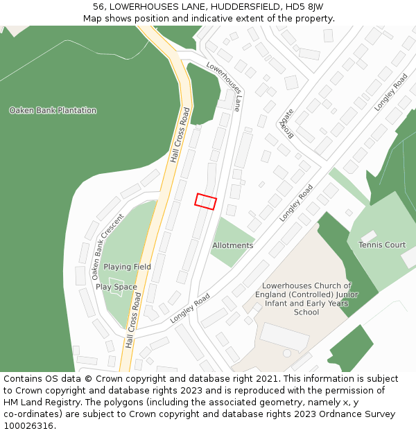 56, LOWERHOUSES LANE, HUDDERSFIELD, HD5 8JW: Location map and indicative extent of plot