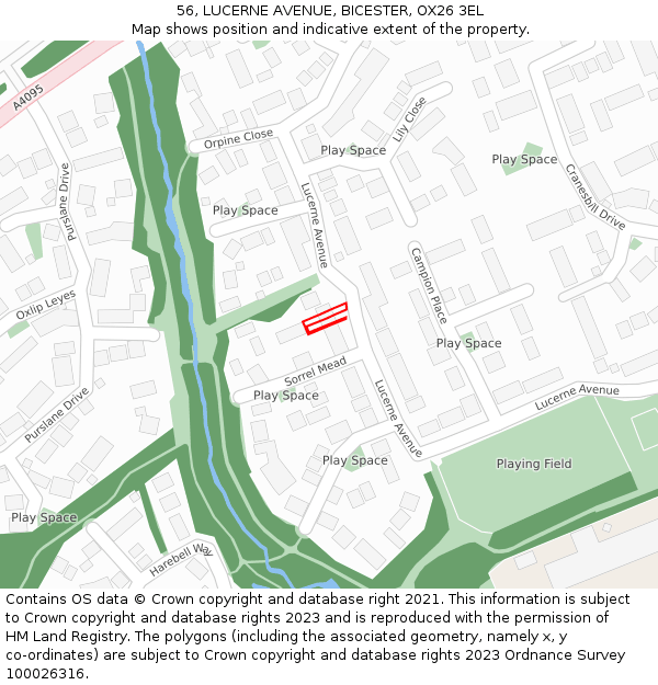 56, LUCERNE AVENUE, BICESTER, OX26 3EL: Location map and indicative extent of plot