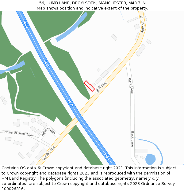 56, LUMB LANE, DROYLSDEN, MANCHESTER, M43 7LN: Location map and indicative extent of plot