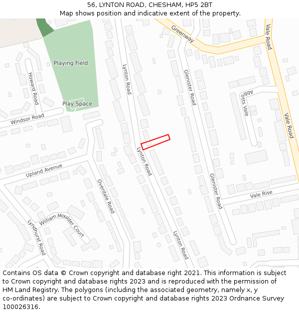 56, LYNTON ROAD, CHESHAM, HP5 2BT: Location map and indicative extent of plot