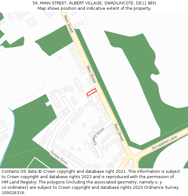 56, MAIN STREET, ALBERT VILLAGE, SWADLINCOTE, DE11 8EN: Location map and indicative extent of plot