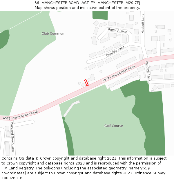 56, MANCHESTER ROAD, ASTLEY, MANCHESTER, M29 7EJ: Location map and indicative extent of plot