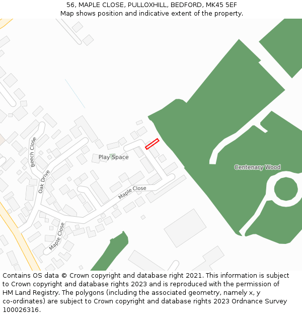 56, MAPLE CLOSE, PULLOXHILL, BEDFORD, MK45 5EF: Location map and indicative extent of plot