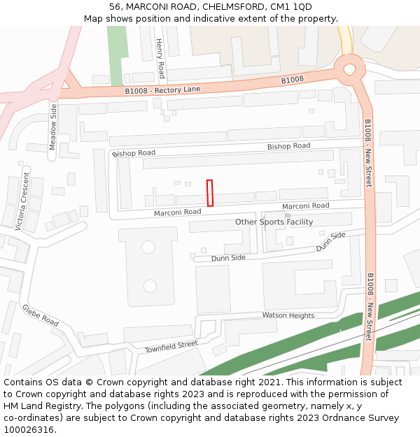 56, MARCONI ROAD, CHELMSFORD, CM1 1QD: Location map and indicative extent of plot