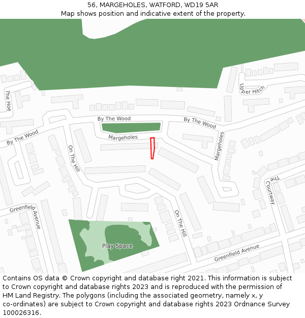56, MARGEHOLES, WATFORD, WD19 5AR: Location map and indicative extent of plot