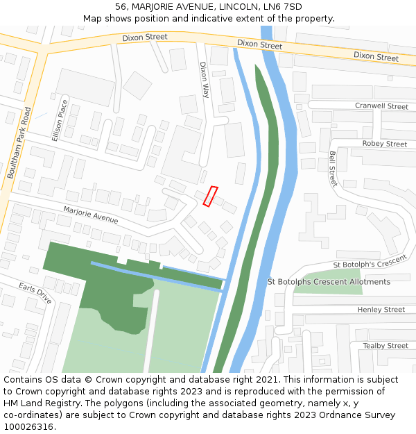 56, MARJORIE AVENUE, LINCOLN, LN6 7SD: Location map and indicative extent of plot