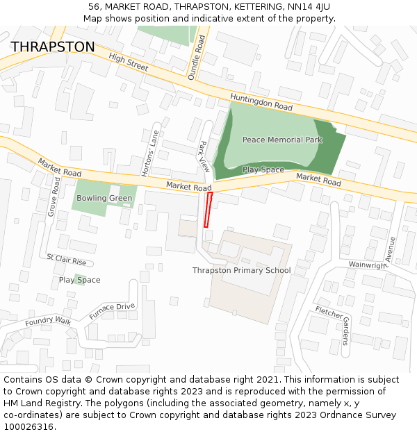 56, MARKET ROAD, THRAPSTON, KETTERING, NN14 4JU: Location map and indicative extent of plot