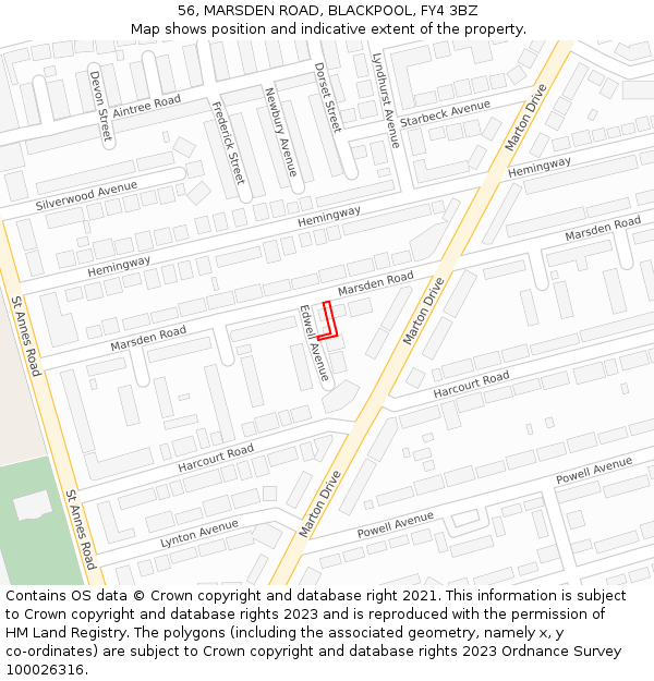 56, MARSDEN ROAD, BLACKPOOL, FY4 3BZ: Location map and indicative extent of plot
