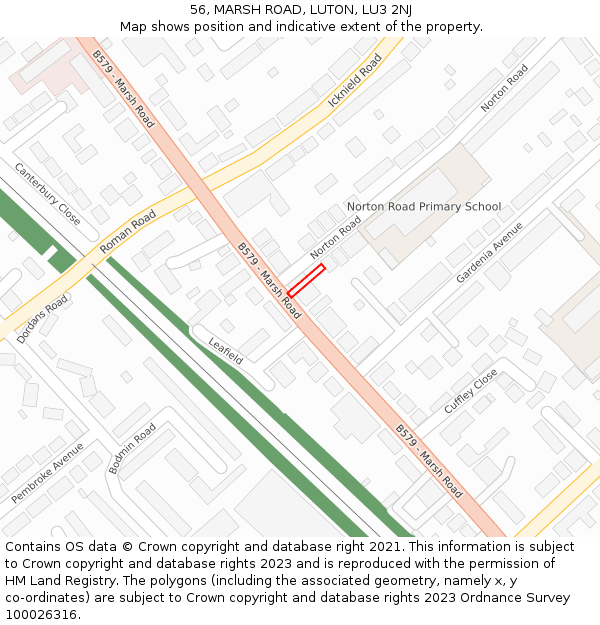 56, MARSH ROAD, LUTON, LU3 2NJ: Location map and indicative extent of plot