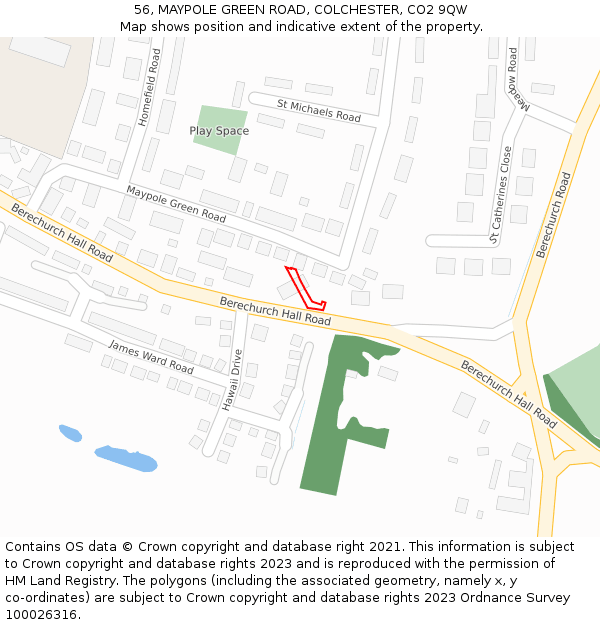 56, MAYPOLE GREEN ROAD, COLCHESTER, CO2 9QW: Location map and indicative extent of plot