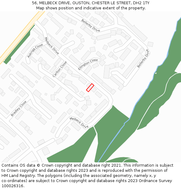 56, MELBECK DRIVE, OUSTON, CHESTER LE STREET, DH2 1TY: Location map and indicative extent of plot