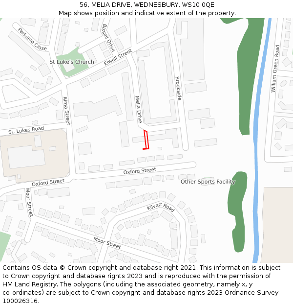56, MELIA DRIVE, WEDNESBURY, WS10 0QE: Location map and indicative extent of plot