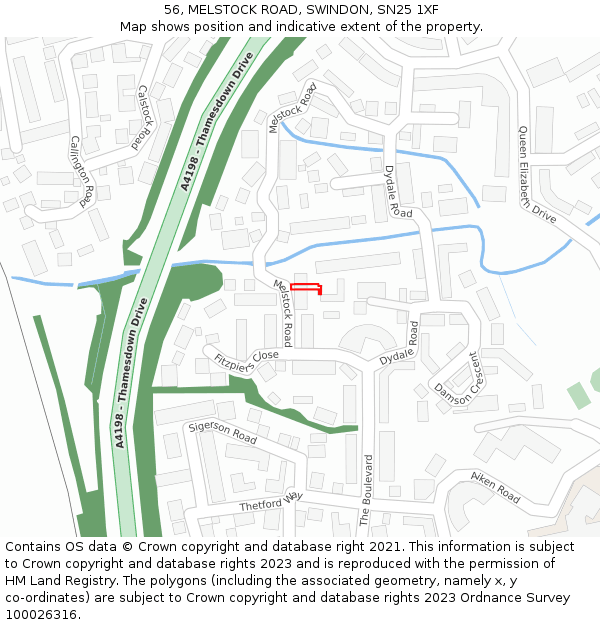 56, MELSTOCK ROAD, SWINDON, SN25 1XF: Location map and indicative extent of plot