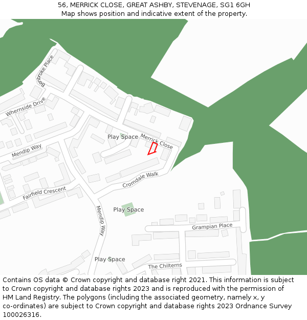 56, MERRICK CLOSE, GREAT ASHBY, STEVENAGE, SG1 6GH: Location map and indicative extent of plot