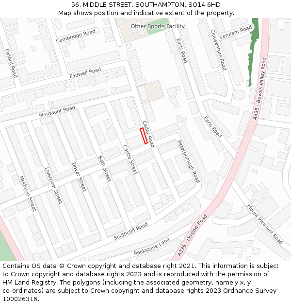 56, MIDDLE STREET, SOUTHAMPTON, SO14 6HD: Location map and indicative extent of plot