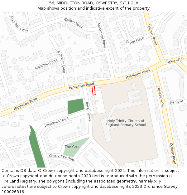 56, MIDDLETON ROAD, OSWESTRY, SY11 2LA: Location map and indicative extent of plot