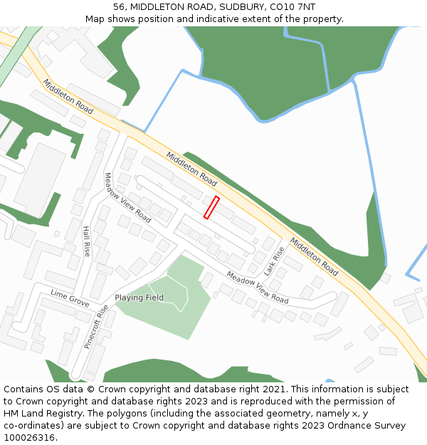56, MIDDLETON ROAD, SUDBURY, CO10 7NT: Location map and indicative extent of plot