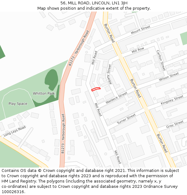 56, MILL ROAD, LINCOLN, LN1 3JH: Location map and indicative extent of plot
