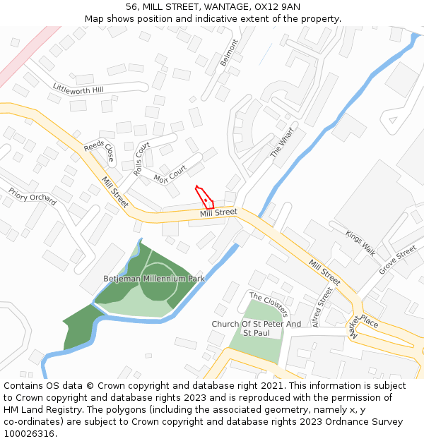 56, MILL STREET, WANTAGE, OX12 9AN: Location map and indicative extent of plot
