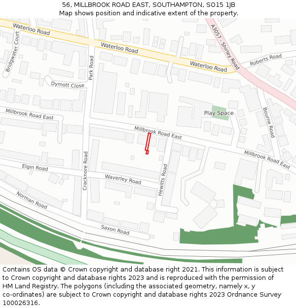56, MILLBROOK ROAD EAST, SOUTHAMPTON, SO15 1JB: Location map and indicative extent of plot