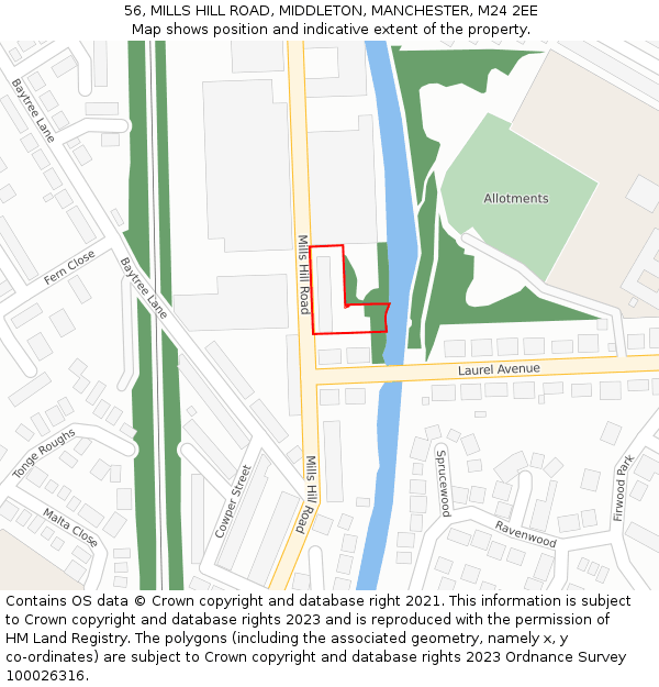 56, MILLS HILL ROAD, MIDDLETON, MANCHESTER, M24 2EE: Location map and indicative extent of plot